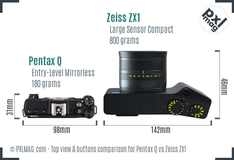 Pentax Q vs Zeiss ZX1 top view buttons comparison