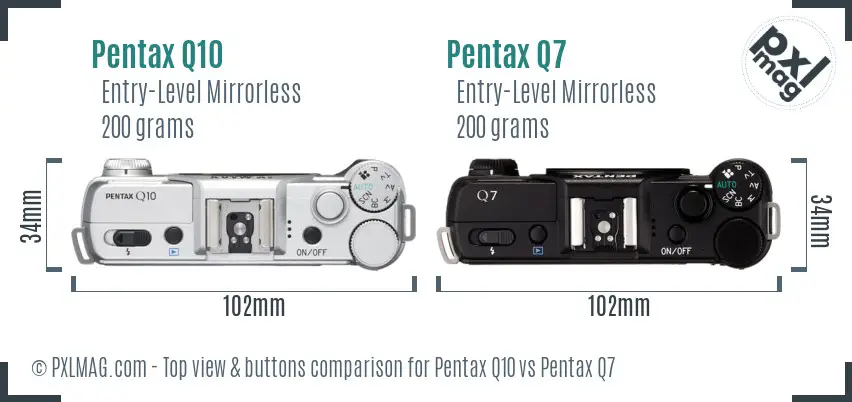 Pentax Q10 vs Pentax Q7 top view buttons comparison