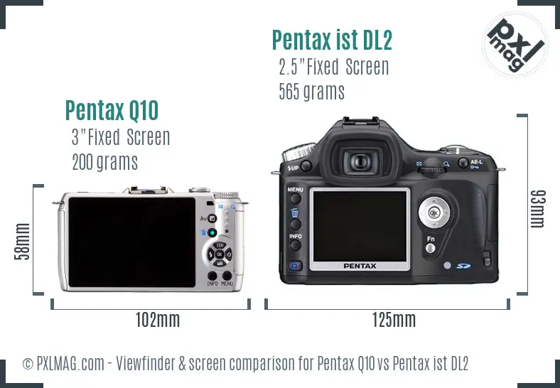 Pentax Q10 vs Pentax ist DL2 Screen and Viewfinder comparison