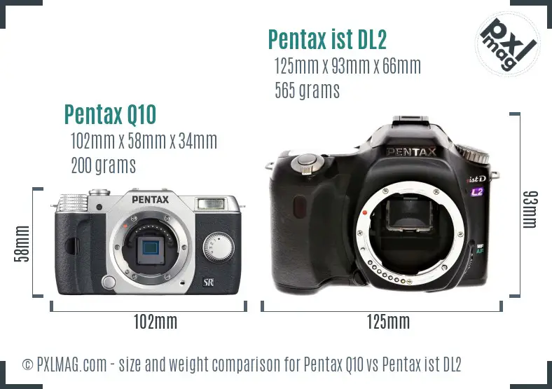 Pentax Q10 vs Pentax ist DL2 size comparison