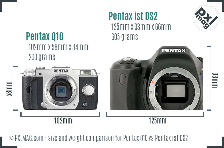 Pentax Q10 vs Pentax ist DS2 size comparison