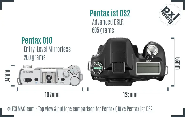 Pentax Q10 vs Pentax ist DS2 top view buttons comparison