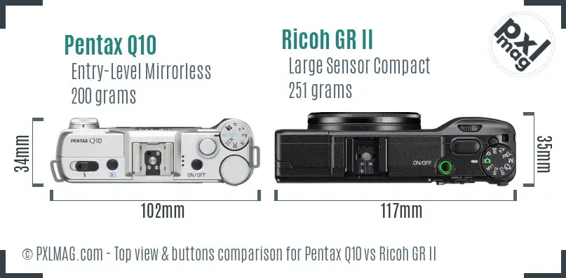 Pentax Q10 vs Ricoh GR II top view buttons comparison Pentax Q10 vs Ricoh GR II top view buttons comparison