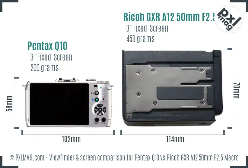 Pentax Q10 vs Ricoh GXR A12 50mm F2.5 Macro Screen and Viewfinder comparison