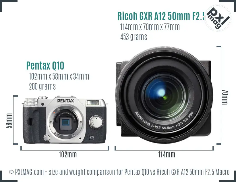 Pentax Q10 vs Ricoh GXR A12 50mm F2.5 Macro size comparison