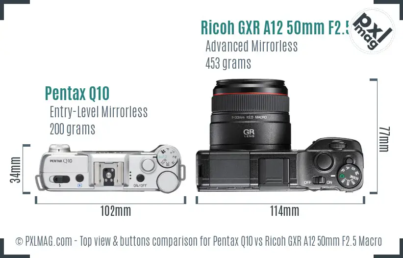 Pentax Q10 vs Ricoh GXR A12 50mm F2.5 Macro top view buttons comparison