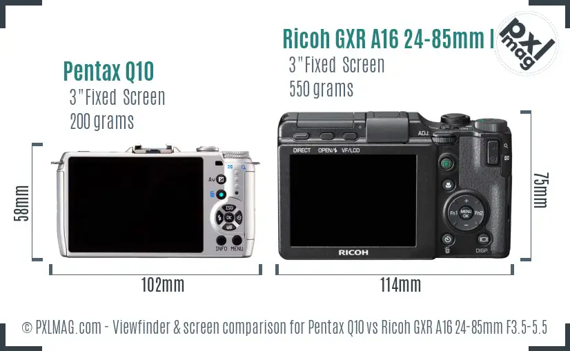 Pentax Q10 vs Ricoh GXR A16 24-85mm F3.5-5.5 Screen and Viewfinder comparison