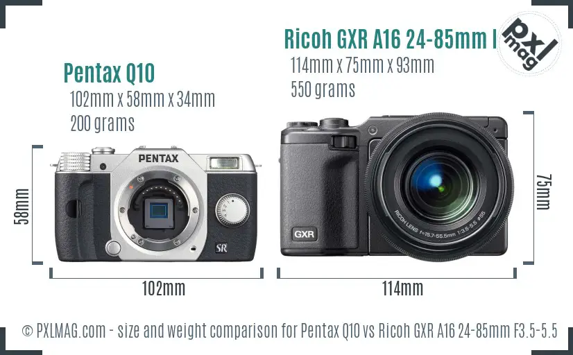 Pentax Q10 vs Ricoh GXR A16 24-85mm F3.5-5.5 size comparison