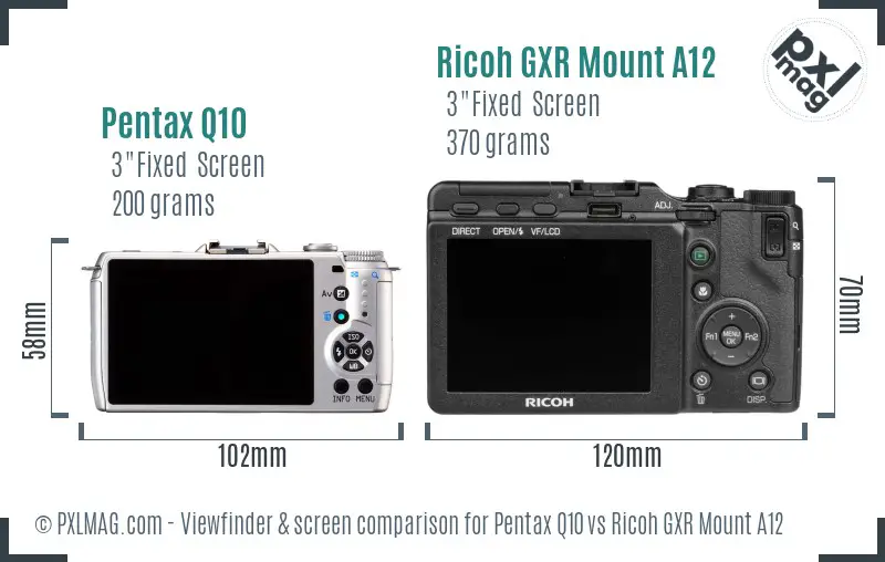 Pentax Q10 vs Ricoh GXR Mount A12 Screen and Viewfinder comparison