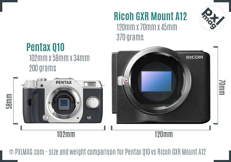 Pentax Q10 vs Ricoh GXR Mount A12 size comparison