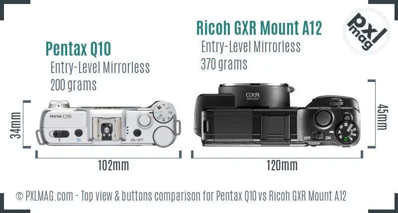 Pentax Q10 vs Ricoh GXR Mount A12 top view buttons comparison