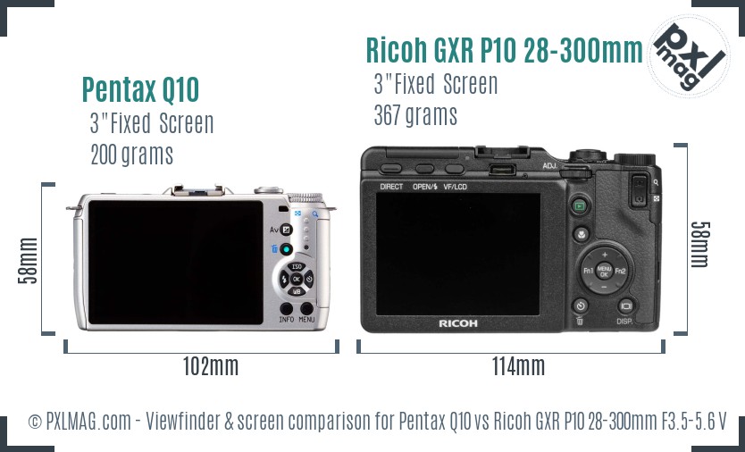 Pentax Q10 vs Ricoh GXR P10 28-300mm F3.5-5.6 VC Screen and Viewfinder comparison