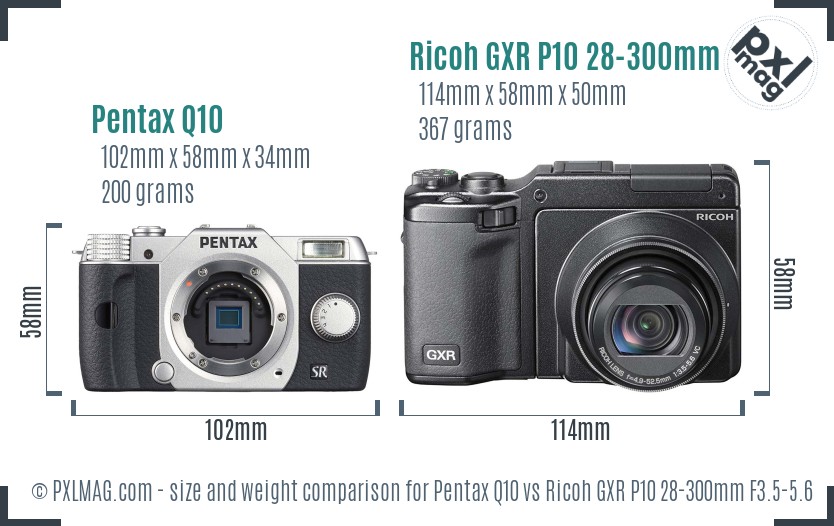 Pentax Q10 vs Ricoh GXR P10 28-300mm F3.5-5.6 VC size comparison