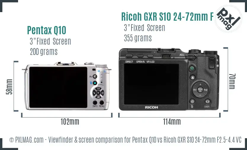 Pentax Q10 vs Ricoh GXR S10 24-72mm F2.5-4.4 VC Screen and Viewfinder comparison