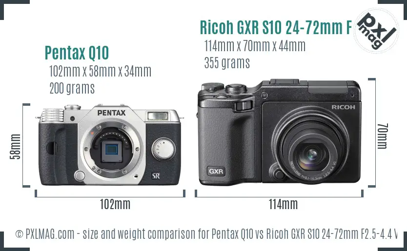 Pentax Q10 vs Ricoh GXR S10 24-72mm F2.5-4.4 VC size comparison