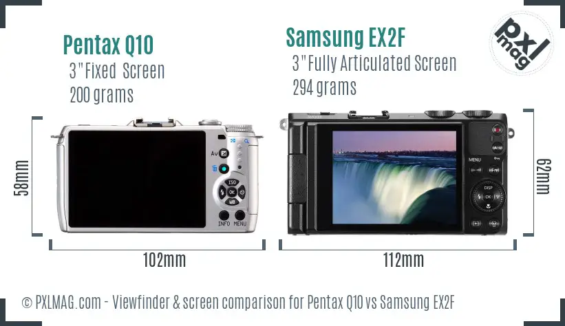 Pentax Q10 vs Samsung EX2F Screen and Viewfinder comparison Pentax Q10 vs Samsung EX2F Screen and Viewfinder comparison