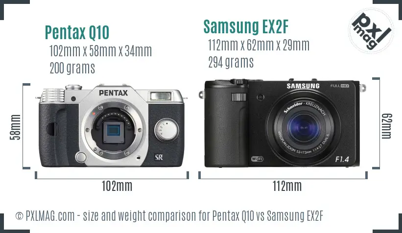 Pentax Q10 vs Samsung EX2F size comparison Pentax Q10 vs Samsung EX2F size comparison