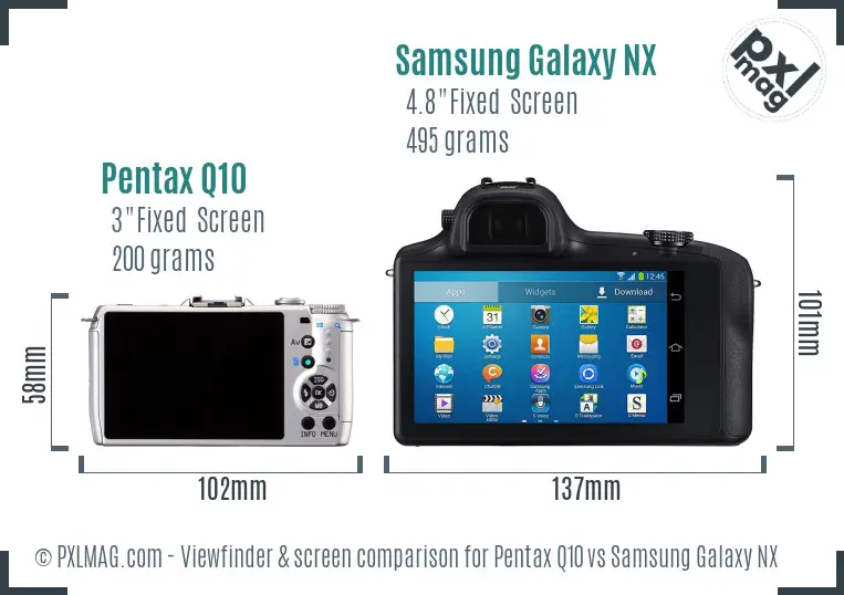 Pentax Q10 vs Samsung Galaxy NX Screen and Viewfinder comparison