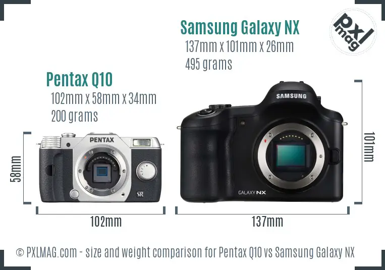 Pentax Q10 vs Samsung Galaxy NX size comparison