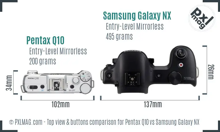 Pentax Q10 vs Samsung Galaxy NX top view buttons comparison