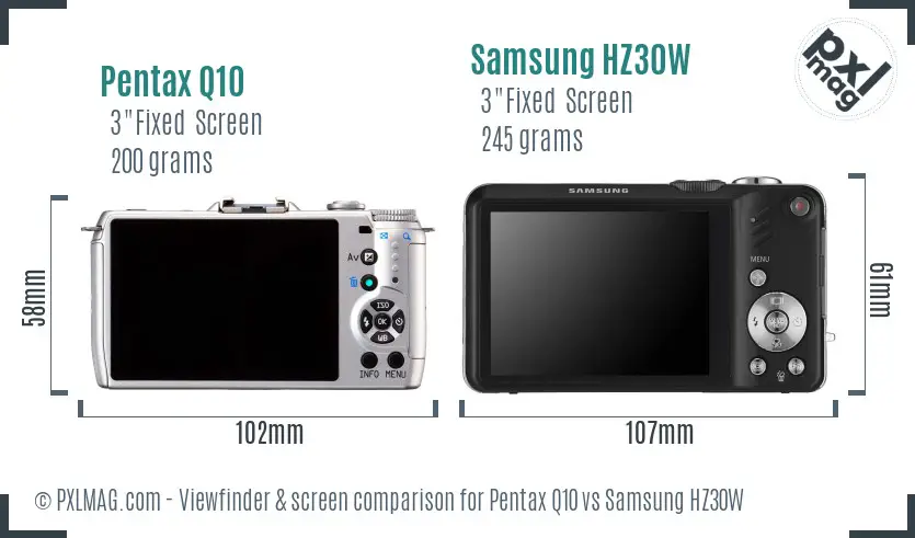 Pentax Q10 vs Samsung HZ30W Screen and Viewfinder comparison