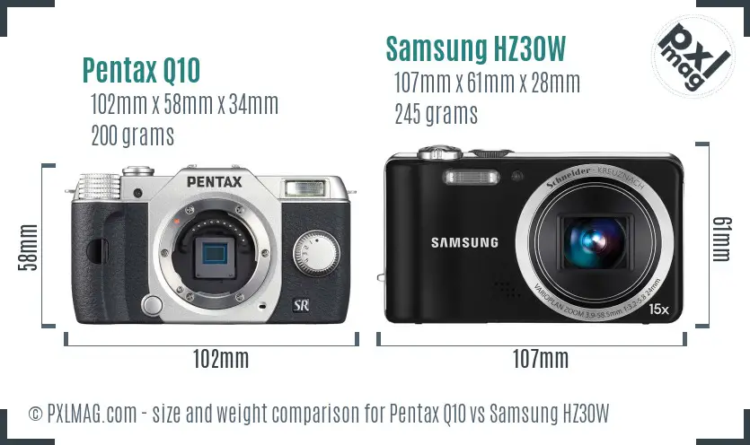 Pentax Q10 vs Samsung HZ30W size comparison