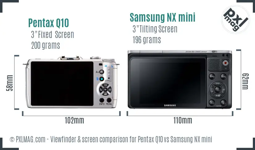 Pentax Q10 vs Samsung NX mini Screen and Viewfinder comparison