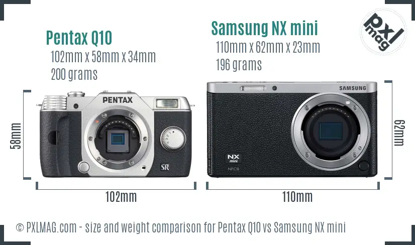 Pentax Q10 vs Samsung NX mini size comparison
