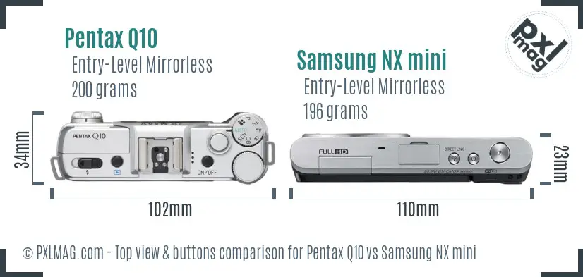 Pentax Q10 vs Samsung NX mini top view buttons comparison