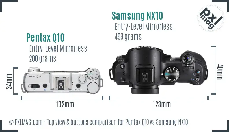 Pentax Q10 vs Samsung NX10 top view buttons comparison