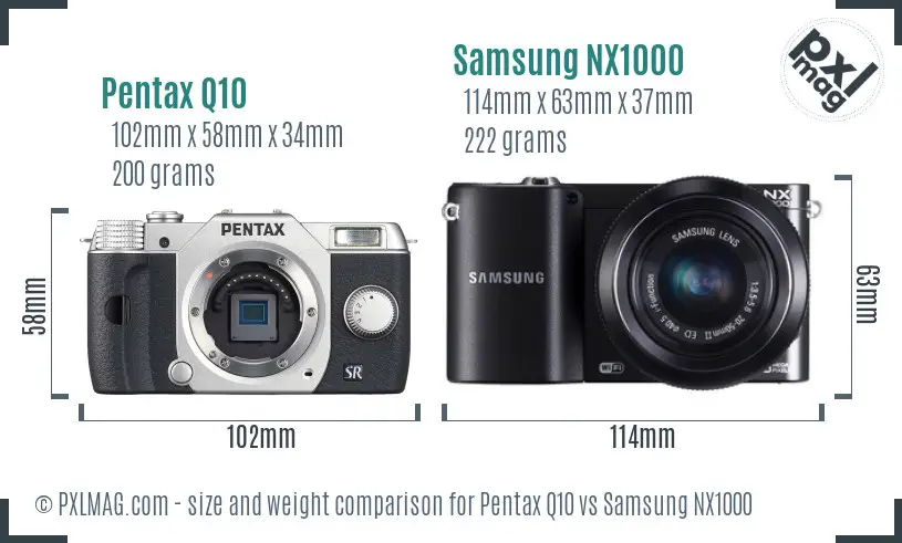 Pentax Q10 vs Samsung NX1000 size comparison