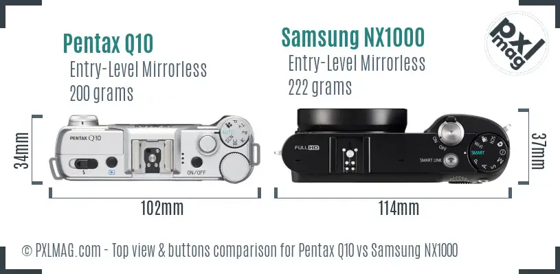 Pentax Q10 vs Samsung NX1000 top view buttons comparison