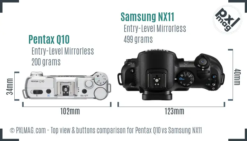 Pentax Q10 vs Samsung NX11 top view buttons comparison Pentax Q10 vs Samsung NX11 top view buttons comparison