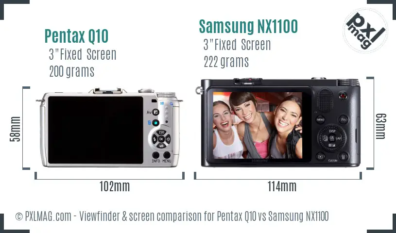Pentax Q10 vs Samsung NX1100 Screen and Viewfinder comparison