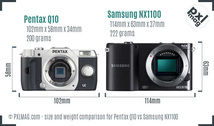 Pentax Q10 vs Samsung NX1100 size comparison
