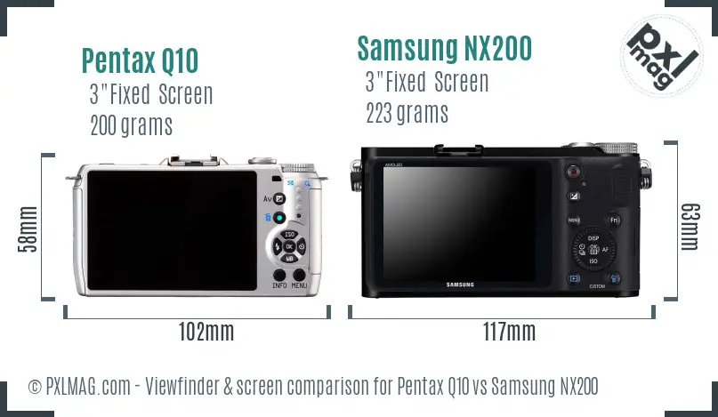 Pentax Q10 vs Samsung NX200 Screen and Viewfinder comparison