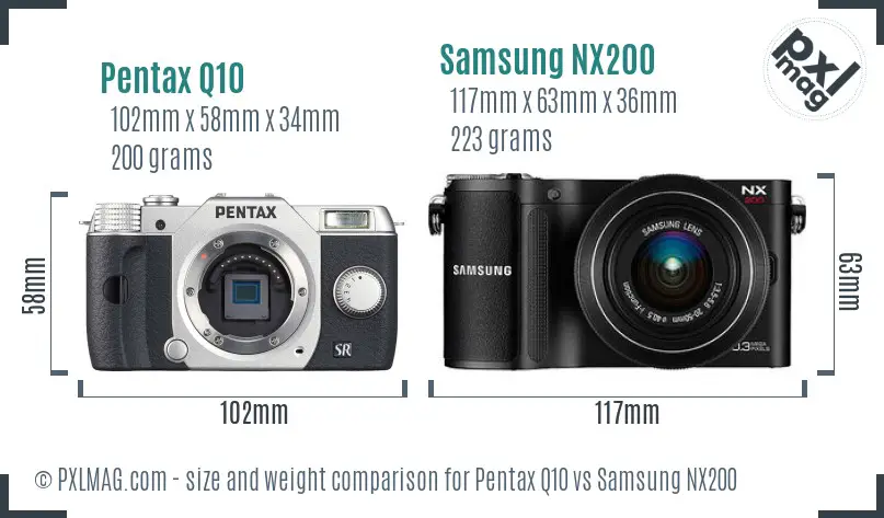 Pentax Q10 vs Samsung NX200 size comparison