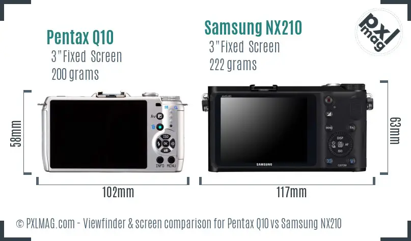 Pentax Q10 vs Samsung NX210 Screen and Viewfinder comparison