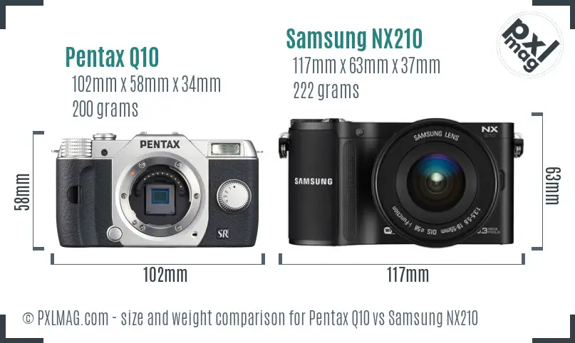 Pentax Q10 vs Samsung NX210 size comparison