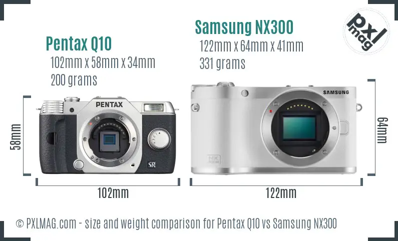 Pentax Q10 vs Samsung NX300 size comparison