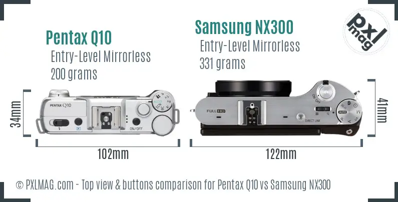 Pentax Q10 vs Samsung NX300 top view buttons comparison