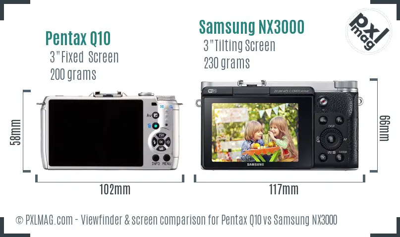 Pentax Q10 vs Samsung NX3000 Screen and Viewfinder comparison
