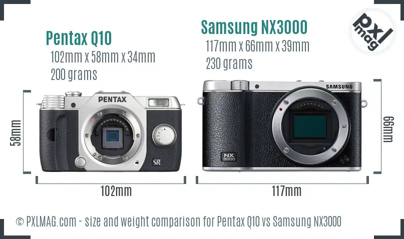 Pentax Q10 vs Samsung NX3000 size comparison