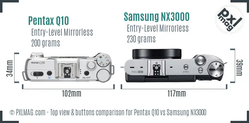 Pentax Q10 vs Samsung NX3000 top view buttons comparison