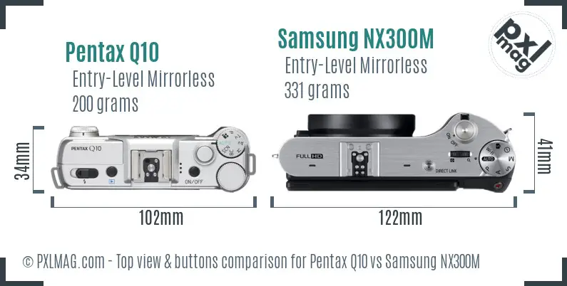 Pentax Q10 vs Samsung NX300M top view buttons comparison