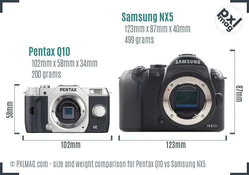 Pentax Q10 vs Samsung NX5 size comparison