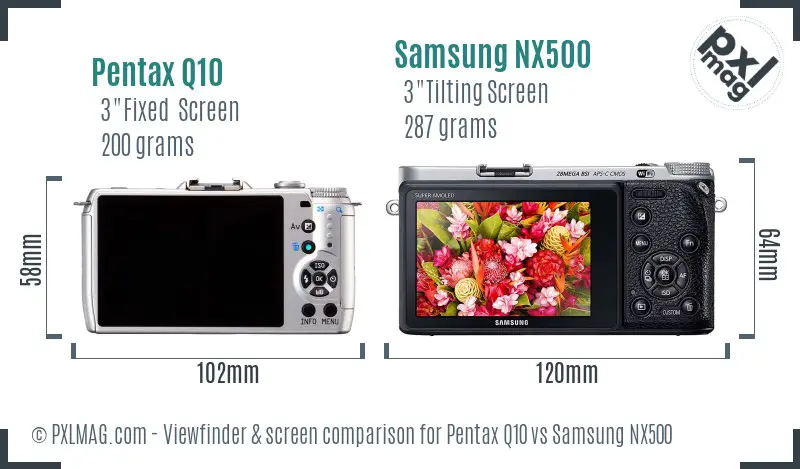 Pentax Q10 vs Samsung NX500 Screen and Viewfinder comparison
