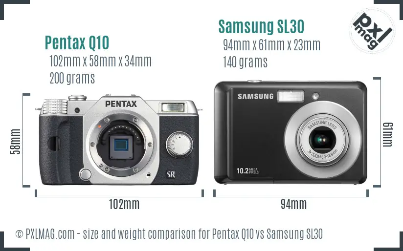 Pentax Q10 vs Samsung SL30 size comparison