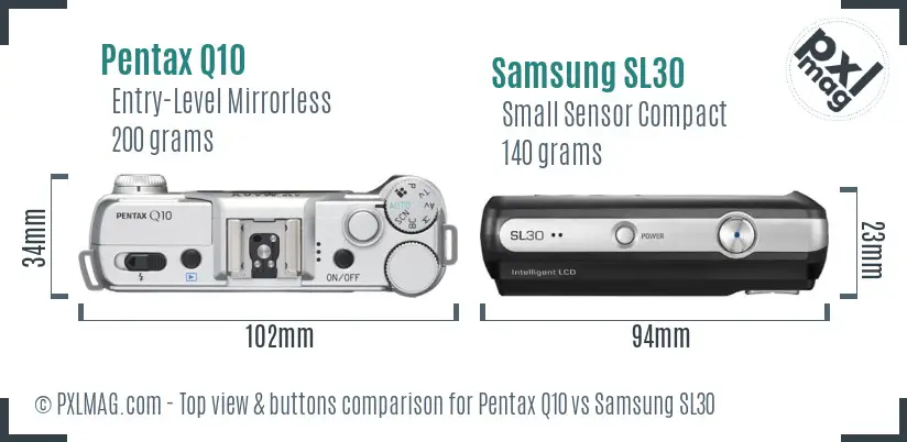 Pentax Q10 vs Samsung SL30 top view buttons comparison