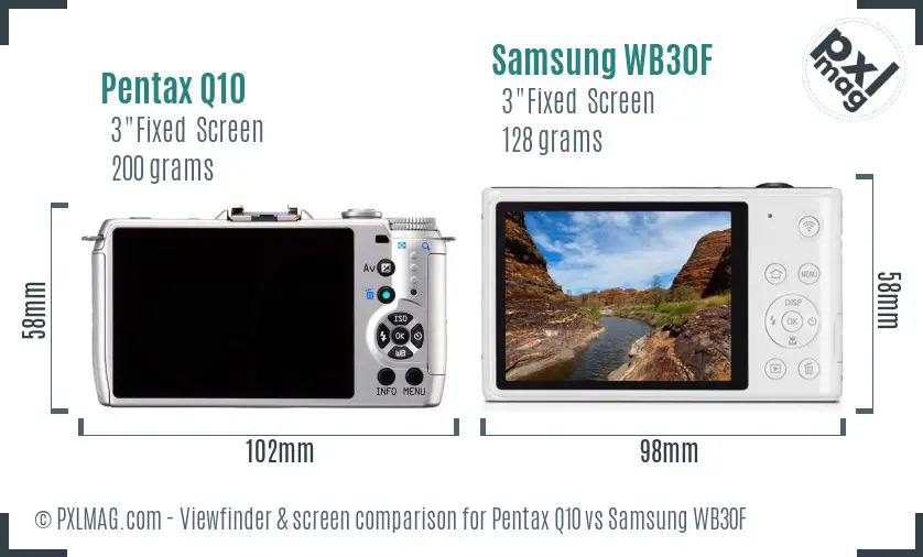 Pentax Q10 vs Samsung WB30F Screen and Viewfinder comparison